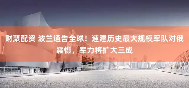 财聚配资 波兰通告全球！速建历史最大规模军队对俄震慑，军力将扩大三成